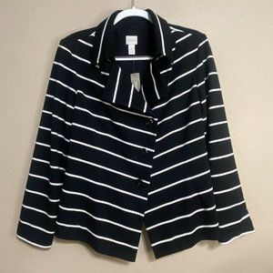 NWT Chico's Size 2 Black & White Stripe Knit Button Front LS Blazer Jacket $139